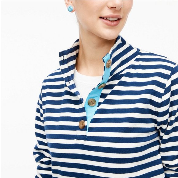 J.CREW NAVY WHITE STRIPED BUTTON FRONT SWEATSHIRT - Picture 2 of 3